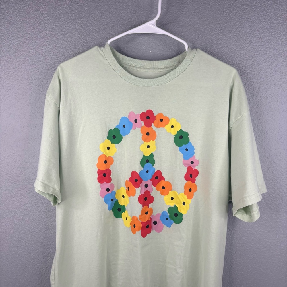 Phluid Project Unisex Floral Peace Sign 100% Cotton T-Shirt - Picture 2 of 8